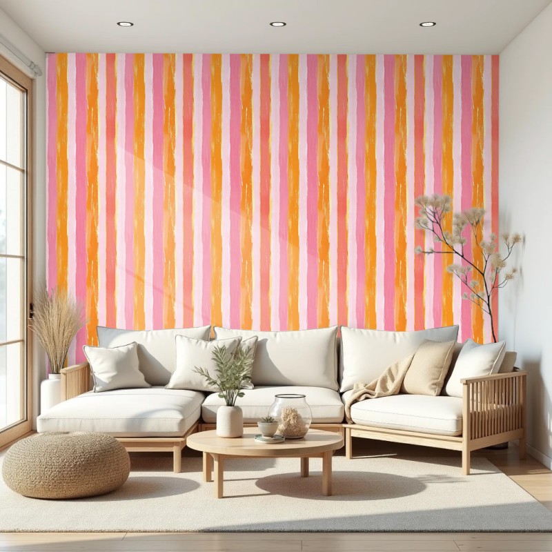 Gestreifte Tapete künstlerisches modernes Design vertikale Streifen rosa und orange