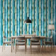 Carta da parati striped design artistico moderno strisce verticali blu e dorato