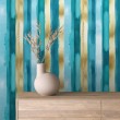 Papel pintado striped diseño artístico moderno franjas verticales azul y oro