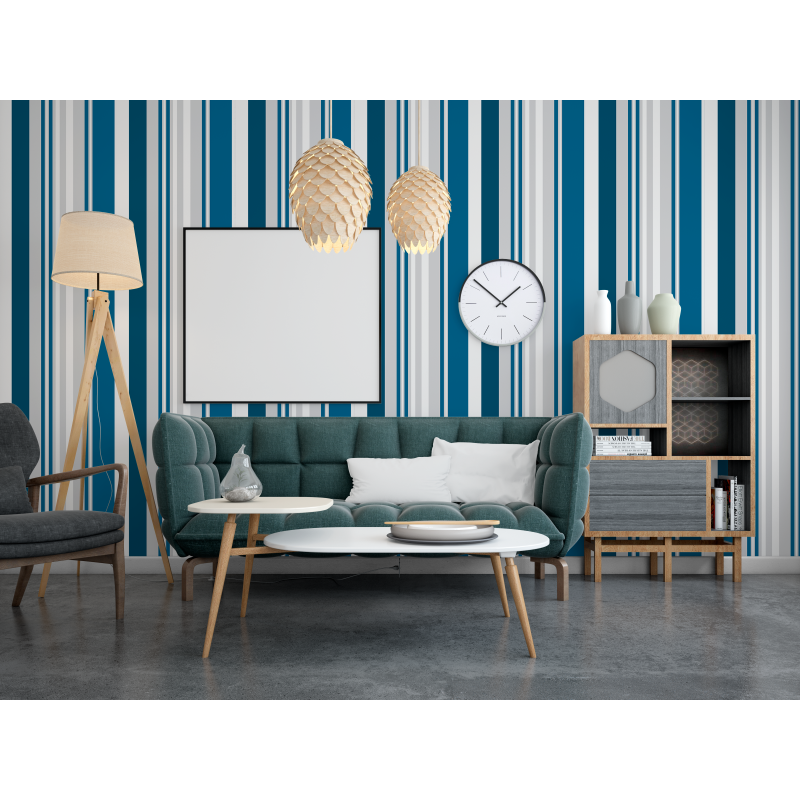 Wallpaper Blue and White fine stripes