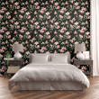 Blumentapete Tropical Floral Wallpaper Rosen und Schwarz