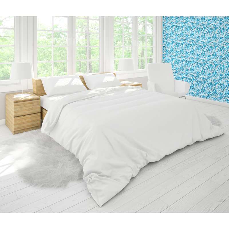 Papier peint floral fleurs bleues sur fond blanc