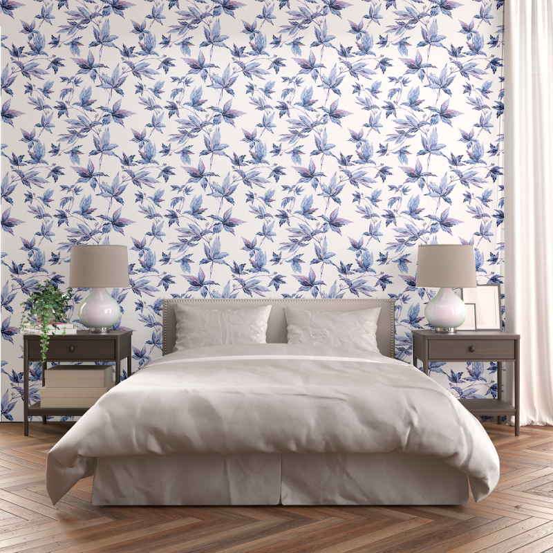 Carta da parati floreale Foglie blu