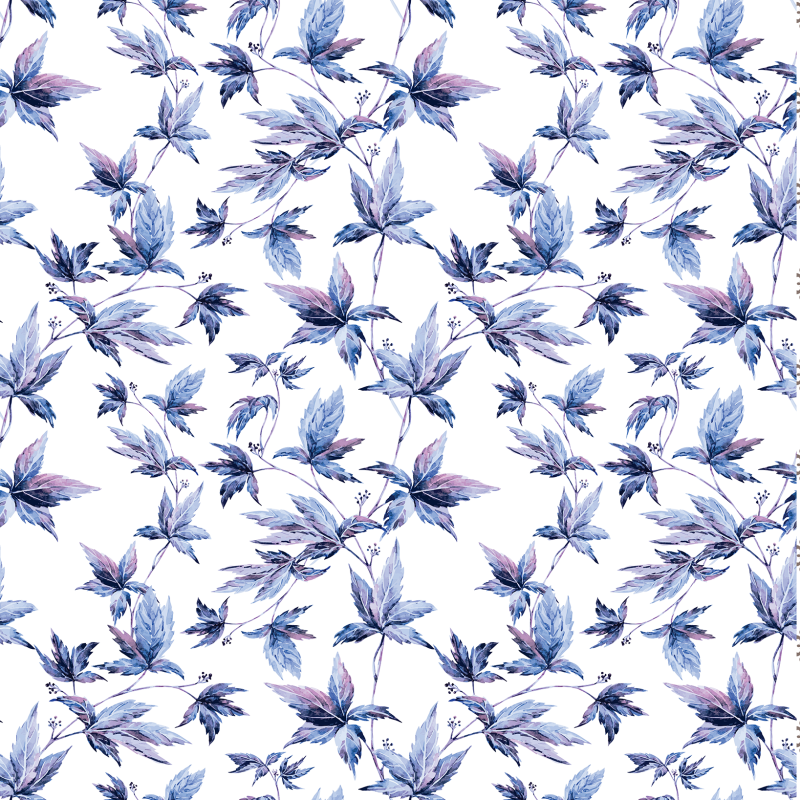 Papier peint floral Feuilles bleues