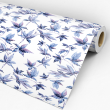 Papier peint floral Feuilles bleues