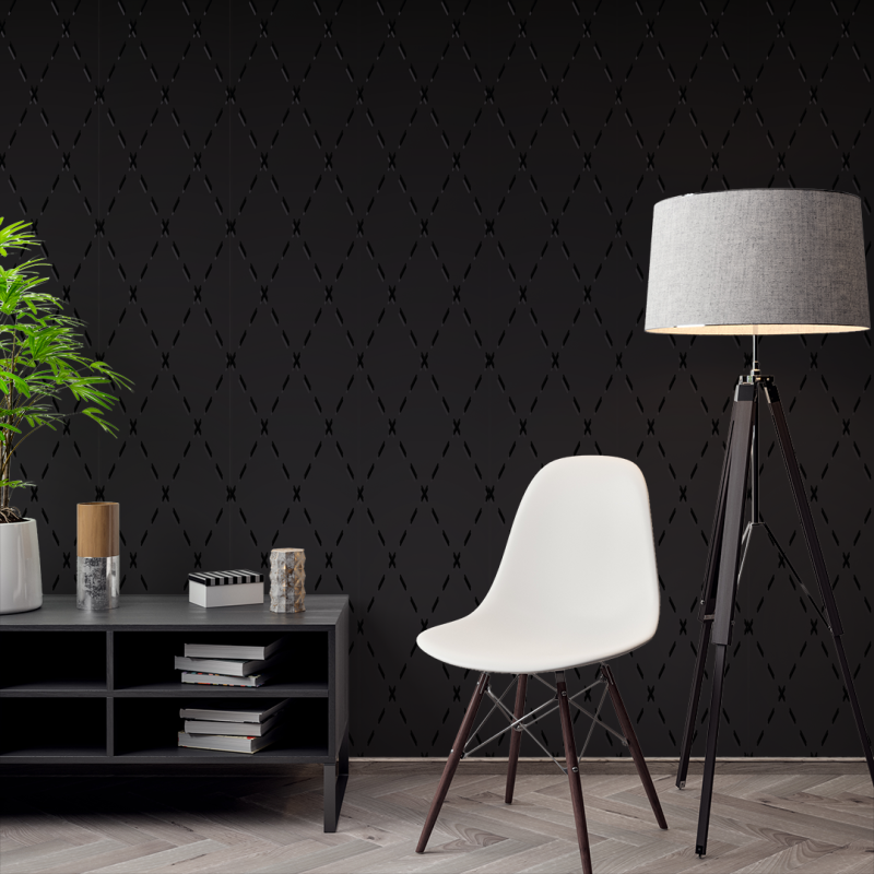 Papier peint texture rayures et croix fond noir - Sweet Papaya