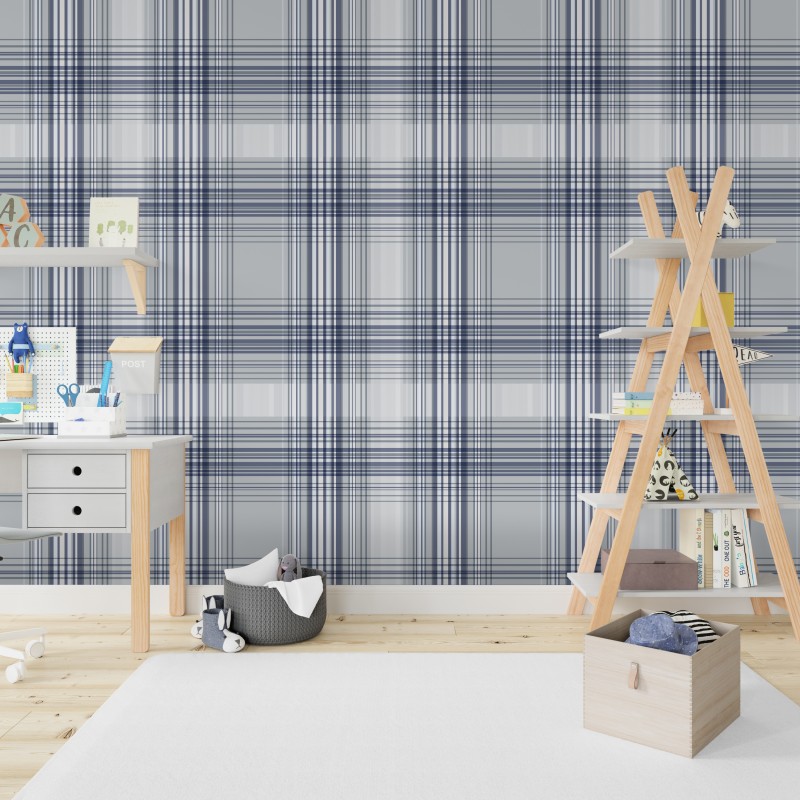 Papier peint échecs double carré bleu