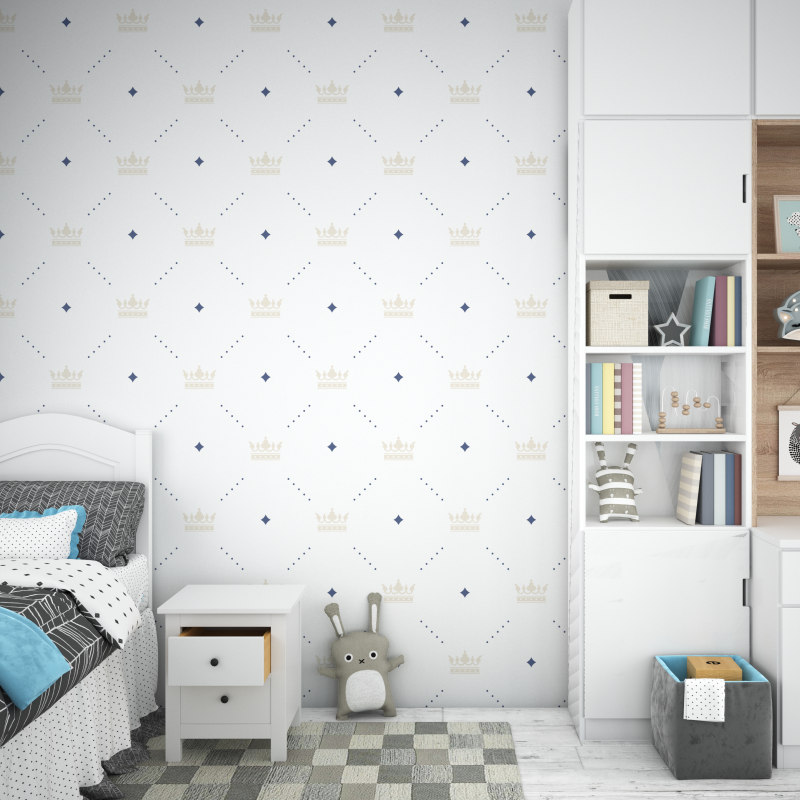 Carta da parati per bambini con corona bianca e blu