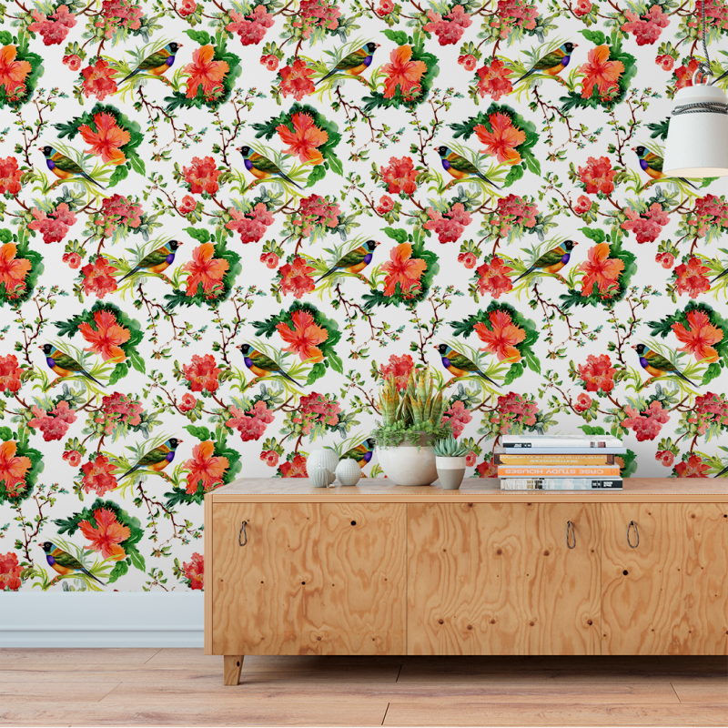 Papel Pintado Animal aves en hojas