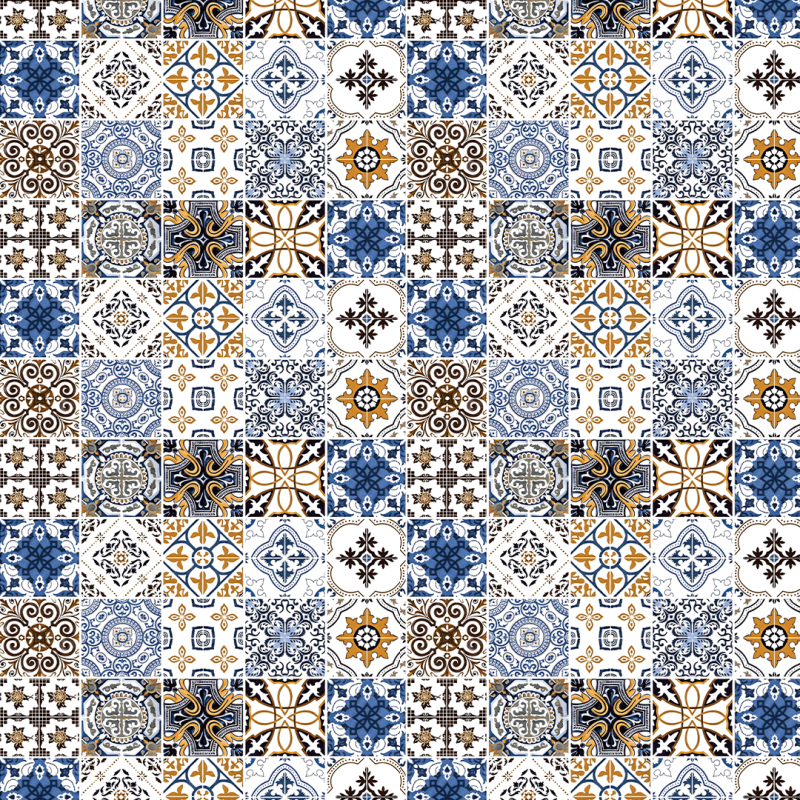 Wallpaper Azulejos in blue and yellow tones