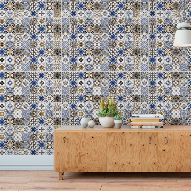 Papier peint Azulejos dans les tons bleus et jaunes