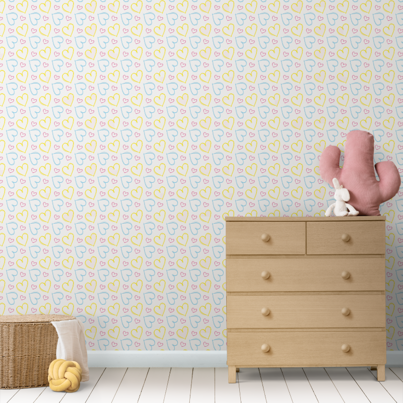 Papier peint enfant coeurs de couleurs