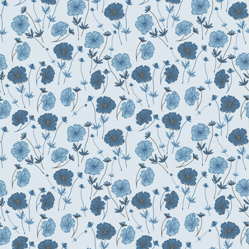 Floral Wallpaper on blue background and blue flowers