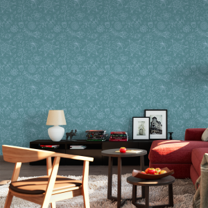 Floral wallpaper on mint...