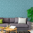 Floral wallpaper on mint blue background