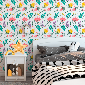 Buntes Blumiges Kinder-Tapete