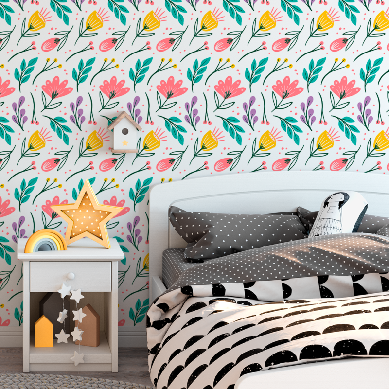 Papel Pintado Floral multicolor infantil
