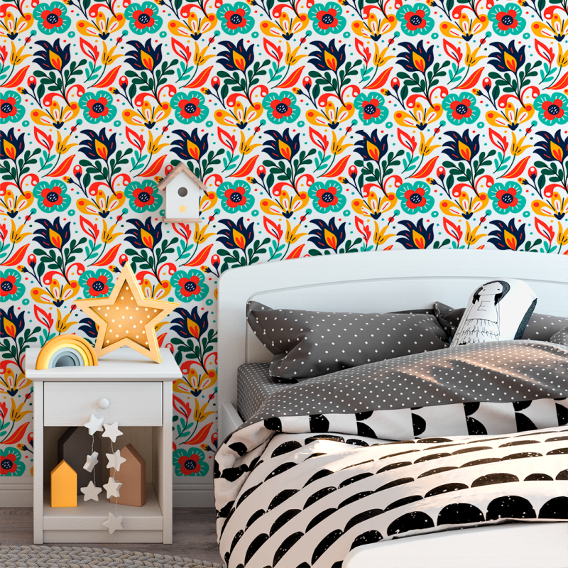 Striking Multicolored Floral Wallpaper