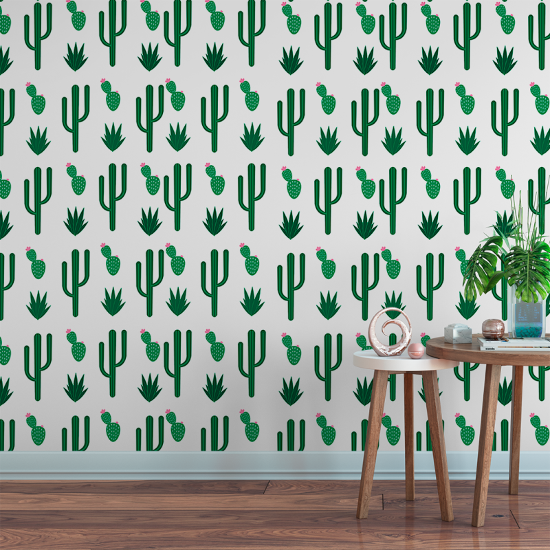 Papier Peint Floral de Cactus Blanc