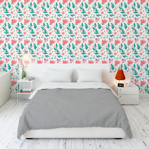 Papier peint floral rose et...