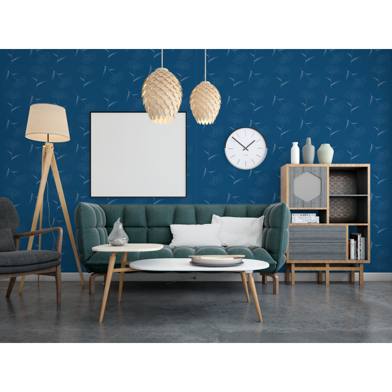 Papier peint floral bleu