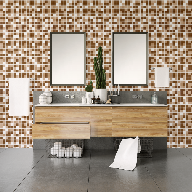 Tile Wallpaper light brown dark brown