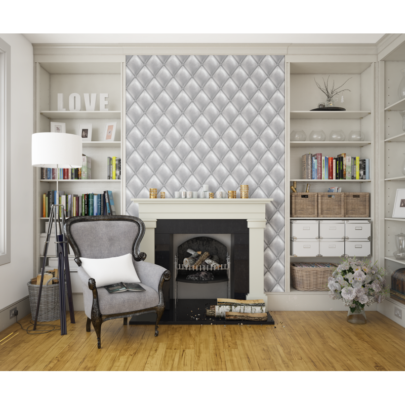 Papel Pintado Cuero Gris Plata