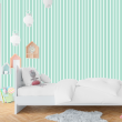 Wallpaper with white vertical stripes on a turquoise background