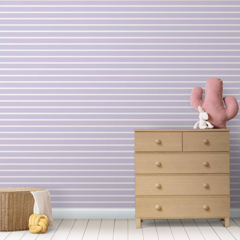 Papier peint rayures horizontales blanches sur fond violet