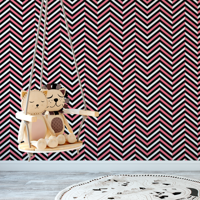 Wallpaper Zig zag Pink and black