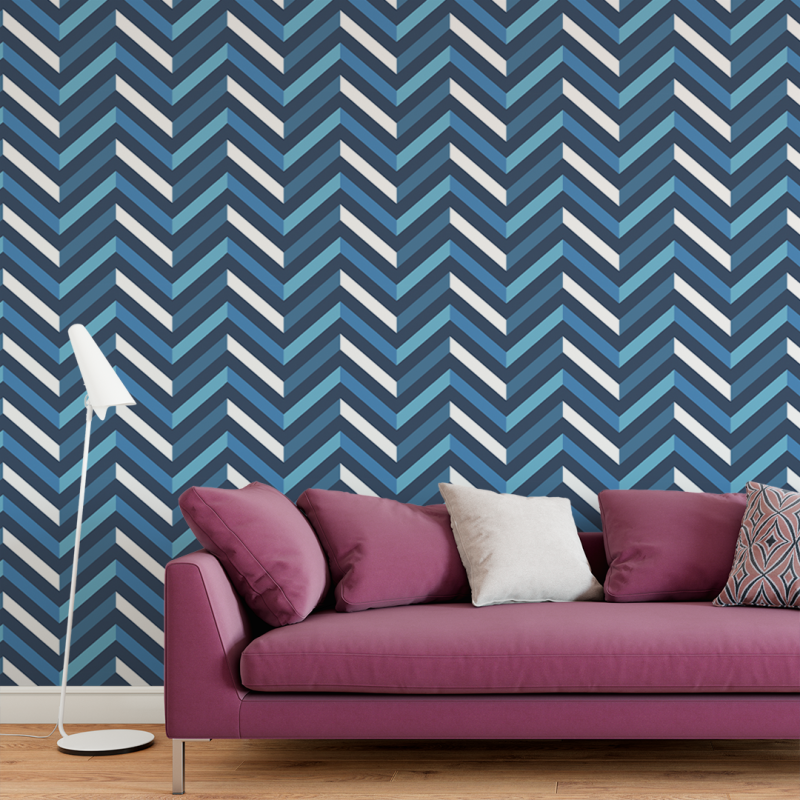 Papel pintado Zig zag Azules oscuro