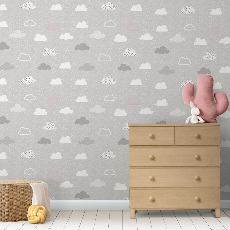 Children's wallpaper grey clouds