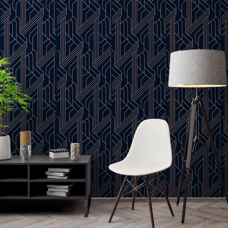 Geometric Wallpaper lines in silver