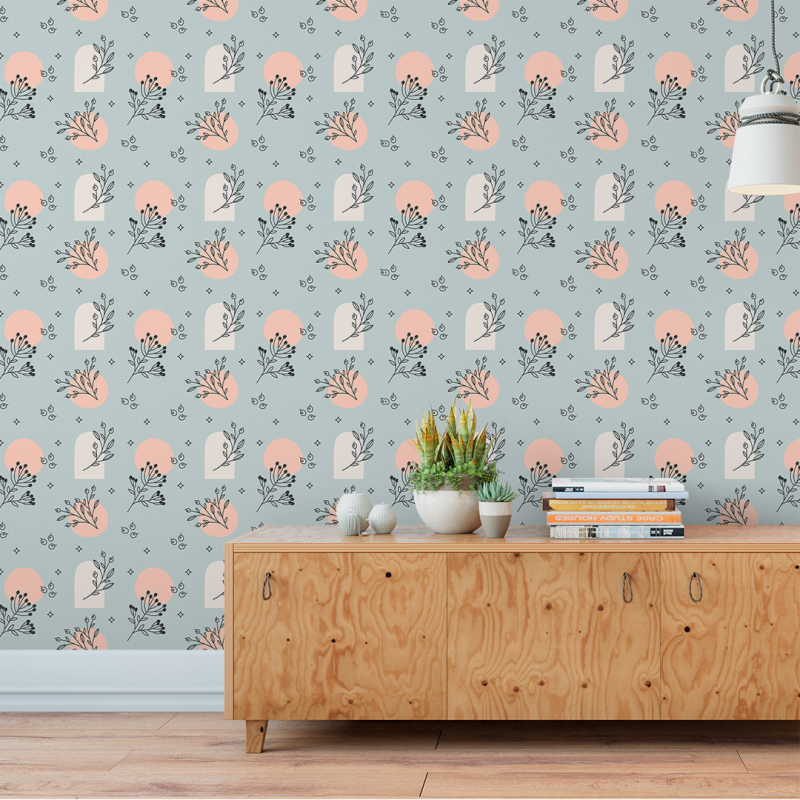 Papel Pintado Floral Boho Azul