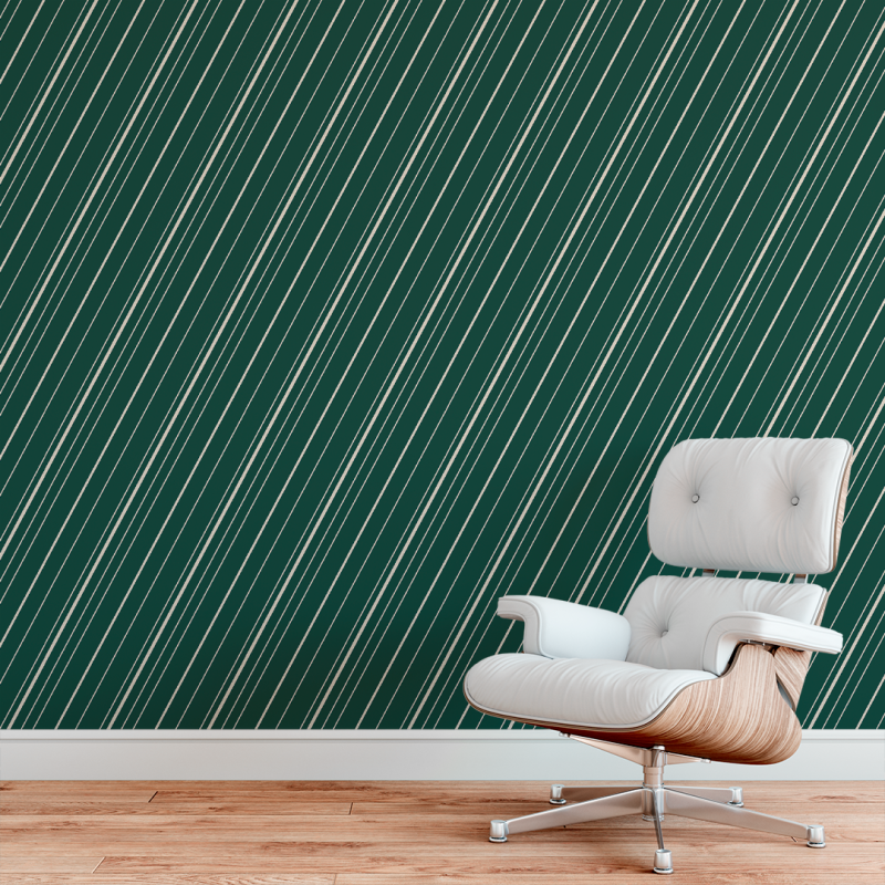 White and Green Diagonal Stripes Wallpaper