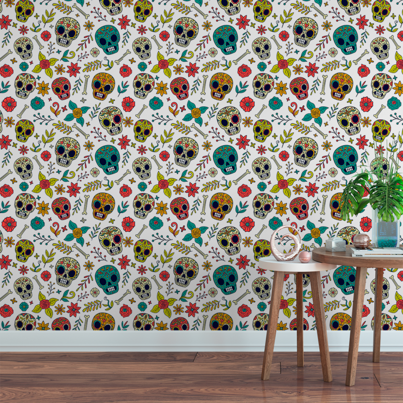 Papel Pintado Juvenil Día de Muertos con Motivo Calaveras
