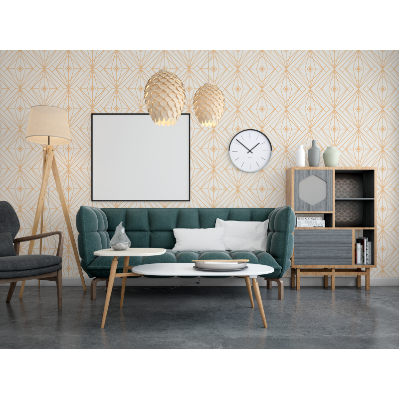 Luxuriöse geometrische Tapete in Gold und Weiß