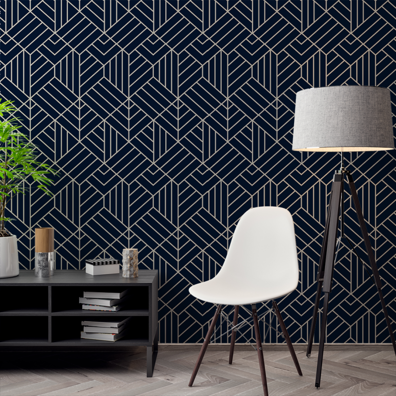 Papier peint géométrique cubique bleu luxe