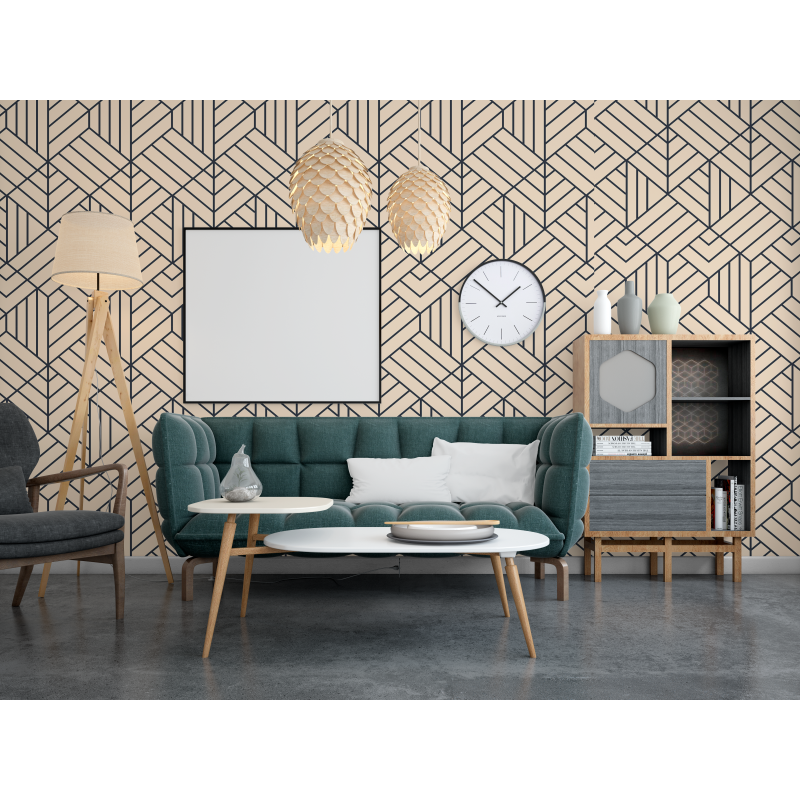 Cubic Geometric Tapete in Creme