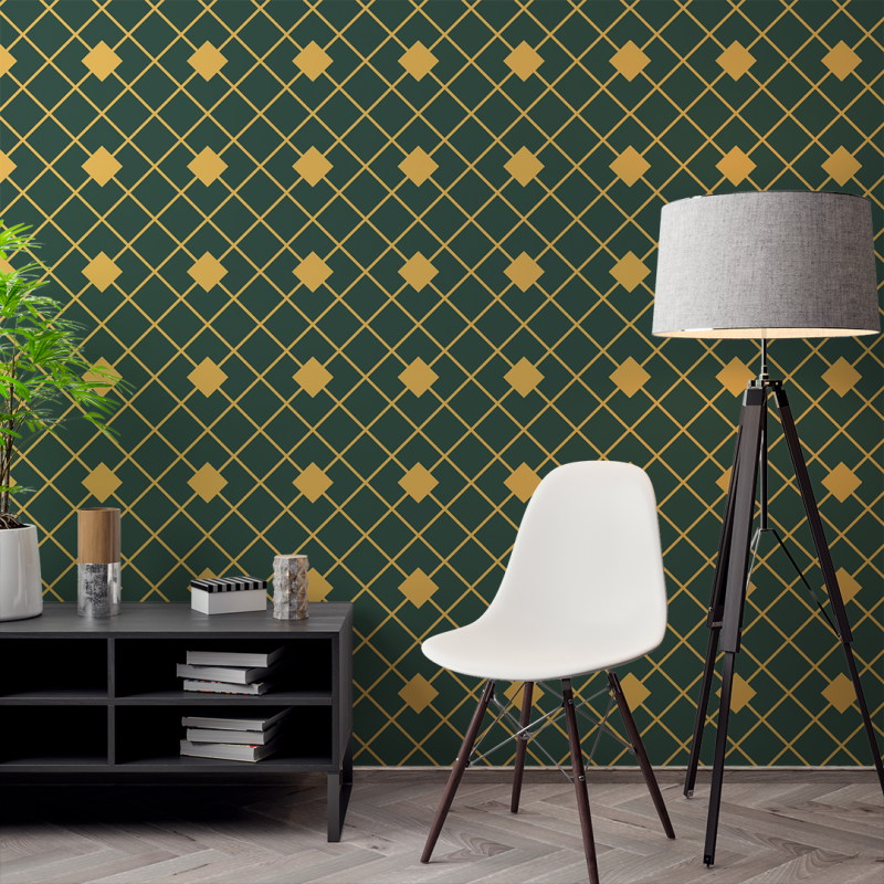Papel Pintado Geométrico Dorado y verde