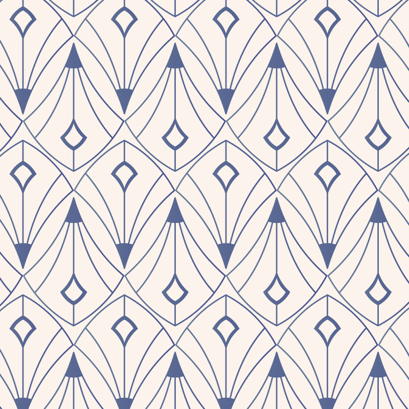 Papier peint géométrique éventail crème et bleu