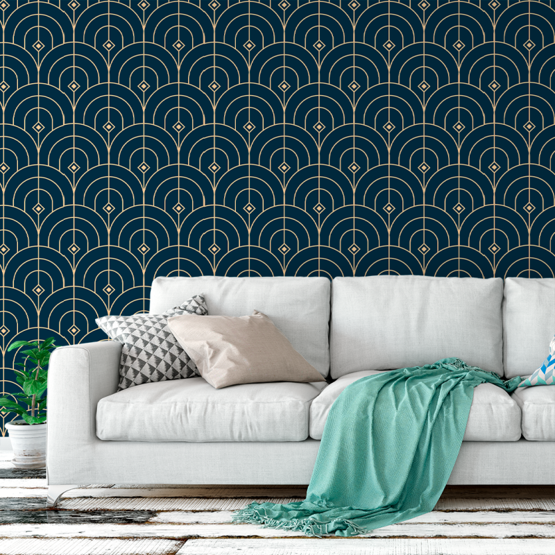 Geometrische Luxustapete Blau und Gold