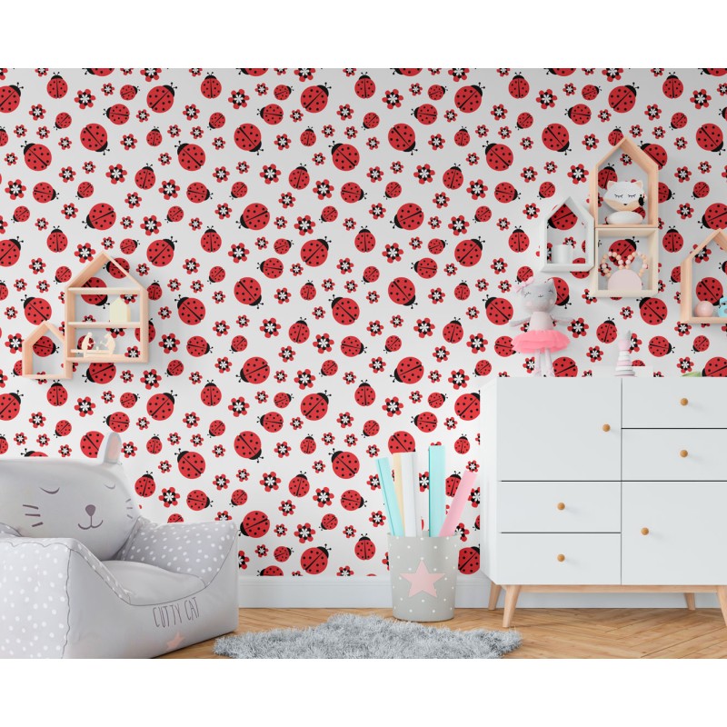 Carta da parati per bambini con coccinelle