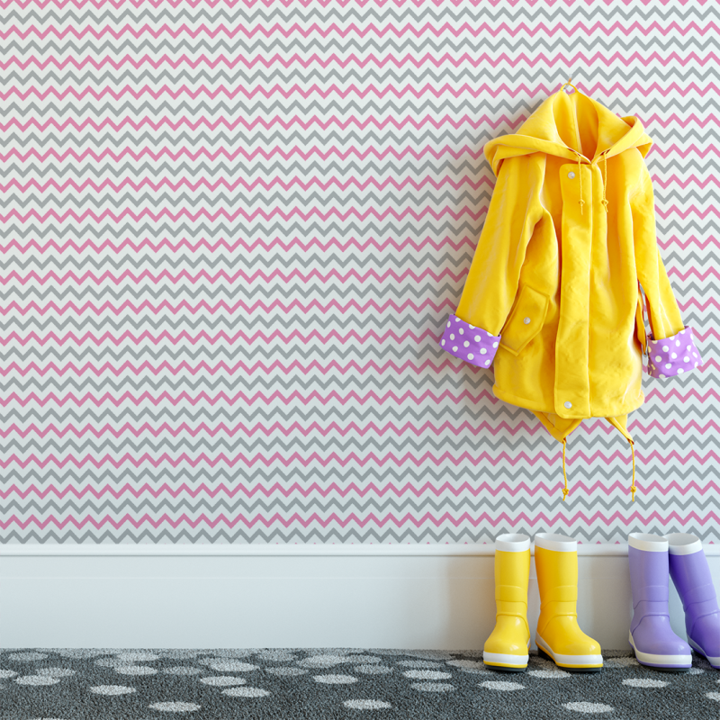 Papier peint Zig Zag Rose et gris