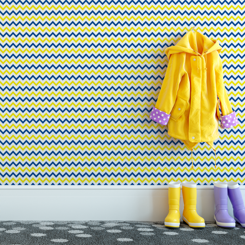 Papier peint Zig Zag bleu et jaune