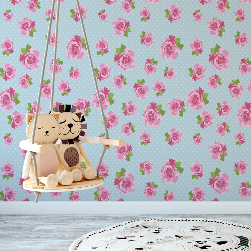 Floral Wallpaper Kleine Blumen auf blauem Hintergrund