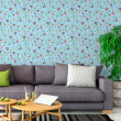 Colorful floral wallpaper on a turquoise background