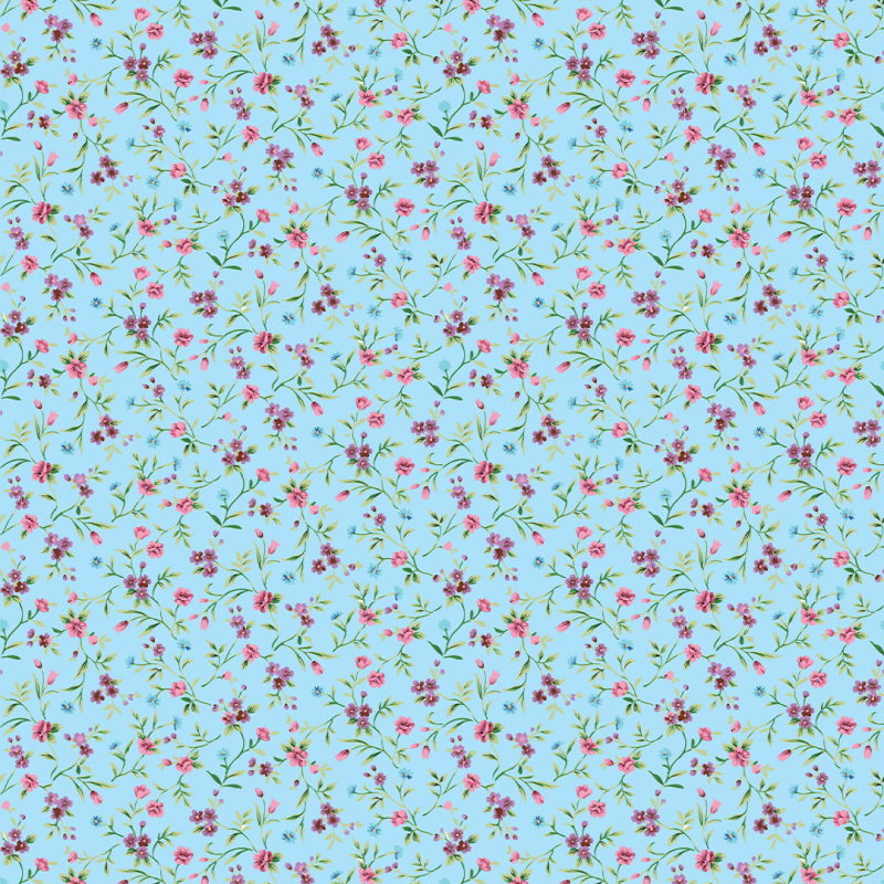 Colorful floral wallpaper on a turquoise background
