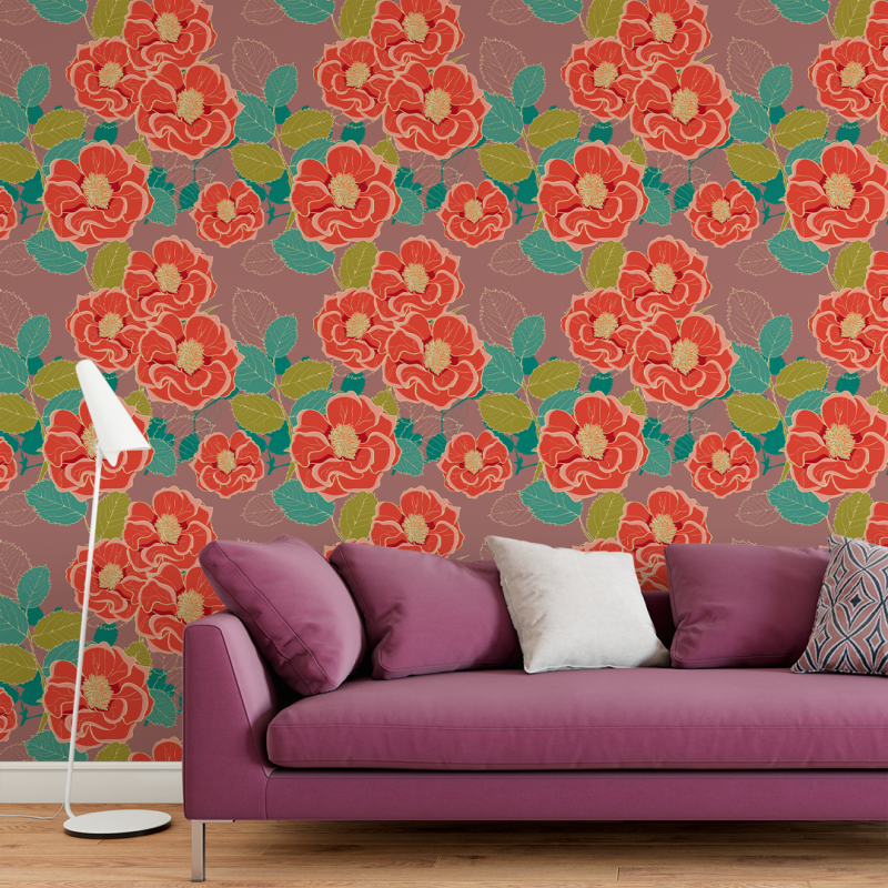 Carta da parati floreale con piante grasse