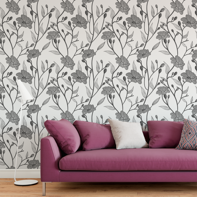 Floral Wallpaper Tulips in grays